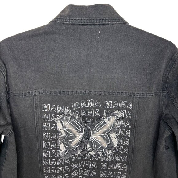 Emmas Expressions "Mama" Embroidered Black Denim Jacket With Butterfly Medium - Picture 10 of 13